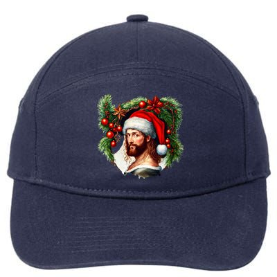 Christmas Jesus In Santa Hat Portrait Decorations 7-Panel Snapback Hat