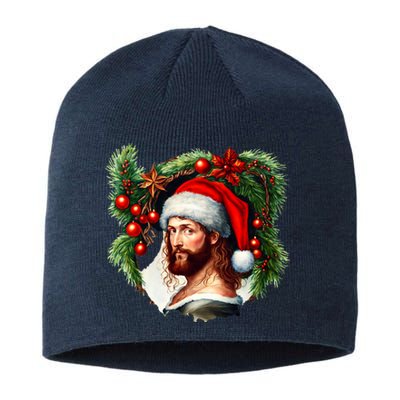 Christmas Jesus In Santa Hat Portrait Decorations Sustainable Beanie