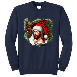 Christmas Jesus In Santa Hat Portrait Decorations Tall Sweatshirt