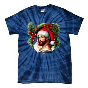 Christmas Jesus In Santa Hat Portrait Decorations Tie-Dye T-Shirt