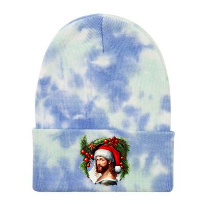 Christmas Jesus In Santa Hat Portrait Decorations Tie Dye 12in Knit Beanie