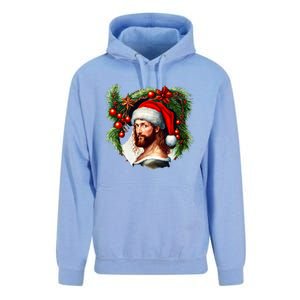 Christmas Jesus In Santa Hat Portrait Decorations Unisex Surf Hoodie