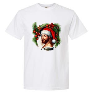 Christmas Jesus In Santa Hat Portrait Decorations Garment-Dyed Heavyweight T-Shirt