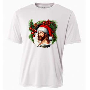 Christmas Jesus In Santa Hat Portrait Decorations Cooling Performance Crew T-Shirt