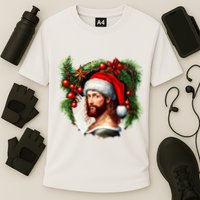 Christmas Jesus In Santa Hat Portrait Decorations Cooling Performance Crew T-Shirt