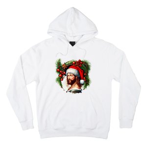 Christmas Jesus In Santa Hat Portrait Decorations Hoodie