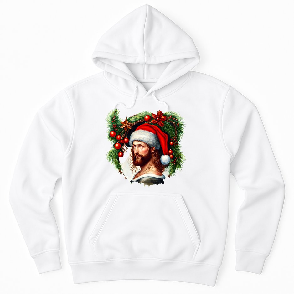 Christmas Jesus In Santa Hat Portrait Decorations Hoodie
