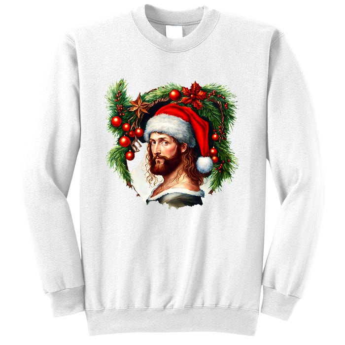 Christmas Jesus In Santa Hat Portrait Decorations Sweatshirt