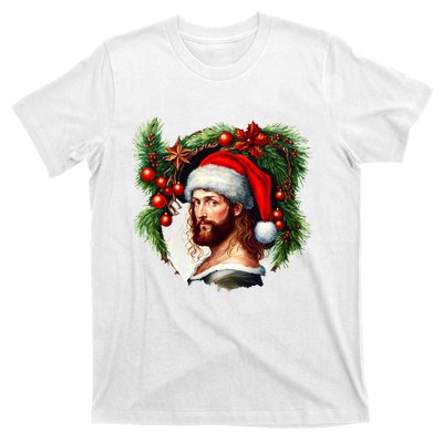 Christmas Jesus In Santa Hat Portrait Decorations T-Shirt