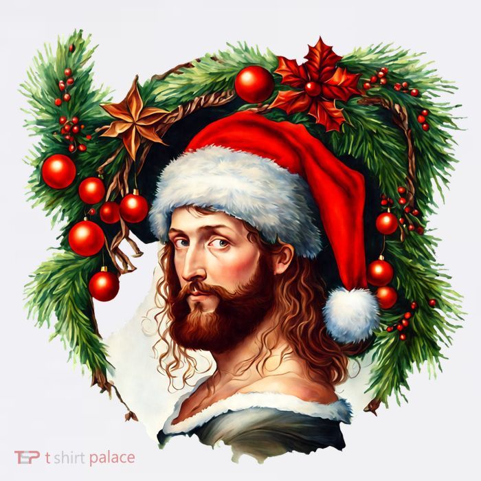 Christmas Jesus In Santa Hat Portrait Decorations T-Shirt