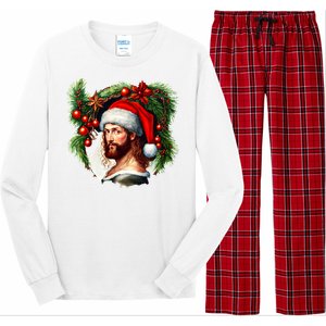 Christmas Jesus In Santa Hat Portrait Decorations Long Sleeve Pajama Set