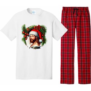 Christmas Jesus In Santa Hat Portrait Decorations Pajama Set