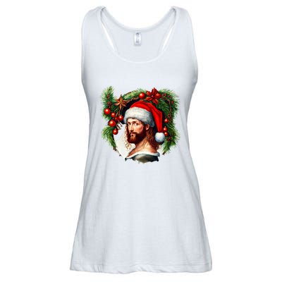 Christmas Jesus In Santa Hat Portrait Decorations Ladies Essential Flowy Tank