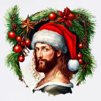 Christmas Jesus In Santa Hat Portrait Decorations Flatbill Hat