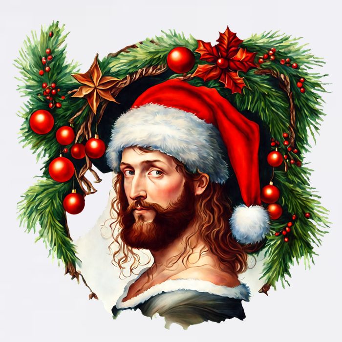 Christmas Jesus In Santa Hat Portrait Decorations Flatbill Hat