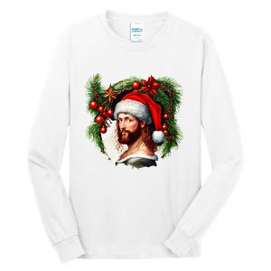 Christmas Jesus In Santa Hat Portrait Decorations Tall Long Sleeve T-Shirt