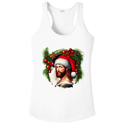 Christmas Jesus In Santa Hat Portrait Decorations Ladies PosiCharge Competitor Racerback Tank