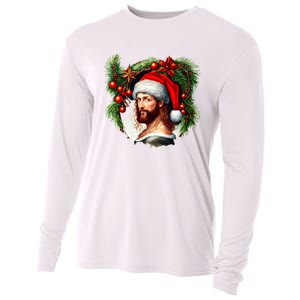 Christmas Jesus In Santa Hat Portrait Decorations Cooling Performance Long Sleeve Crew