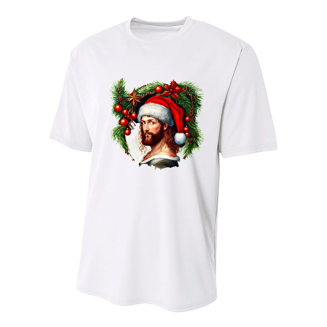 Christmas Jesus In Santa Hat Portrait Decorations Youth Performance Sprint T-Shirt