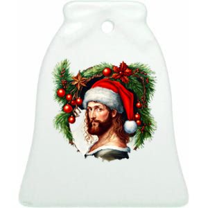 Christmas Jesus In Santa Hat Portrait Decorations Ceramic Bell Ornament