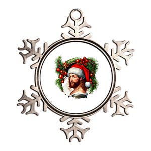 Christmas Jesus In Santa Hat Portrait Decorations Metallic Star Ornament