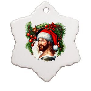 Christmas Jesus In Santa Hat Portrait Decorations Ceramic Star Ornament