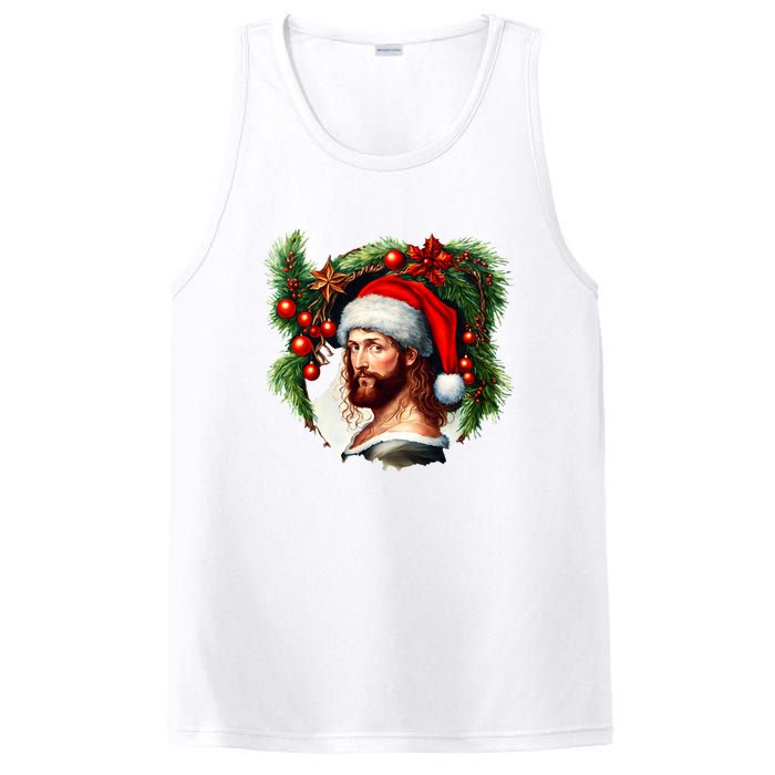 Christmas Jesus In Santa Hat Portrait Decorations PosiCharge Competitor Tank