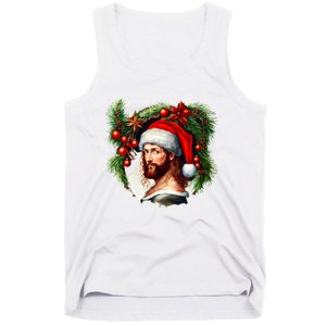 Christmas Jesus In Santa Hat Portrait Decorations Tank Top