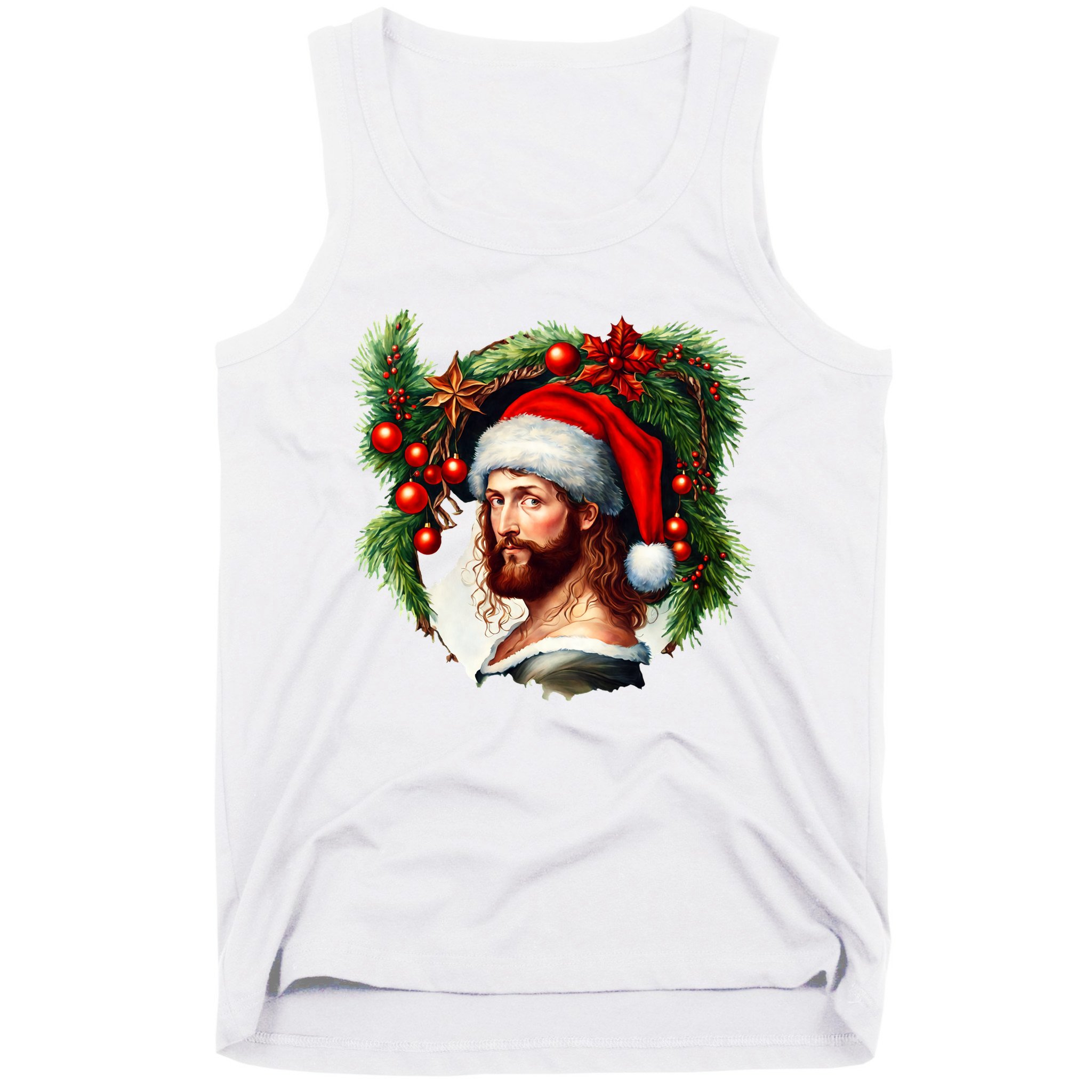 Christmas Jesus In Santa Hat Portrait Decorations Tank Top