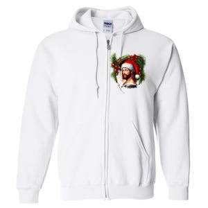 Christmas Jesus In Santa Hat Portrait Decorations Full Zip Hoodie