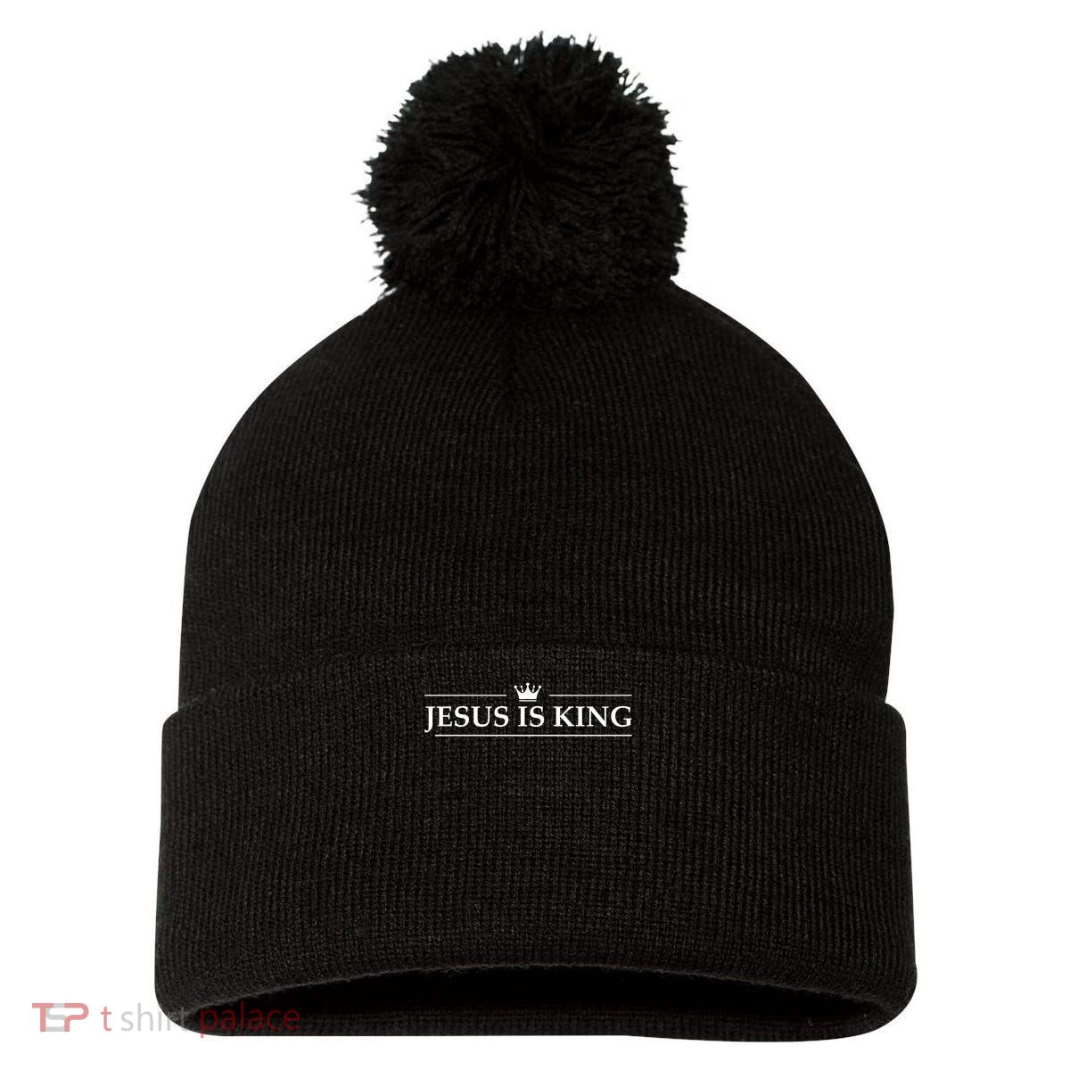 Christian Jesus is King Design Crown Pom Pom 12in Knit Beanie