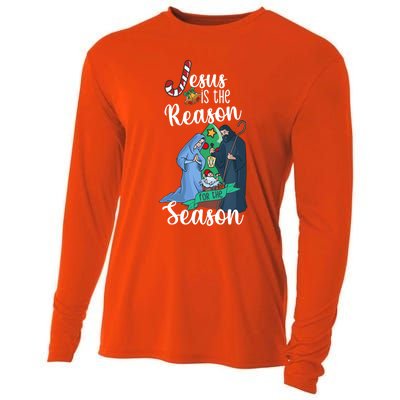 Christ Jesus Is The Reason For The Season T Sign Christmas Gift Cooling Performance Long Sleeve Crew