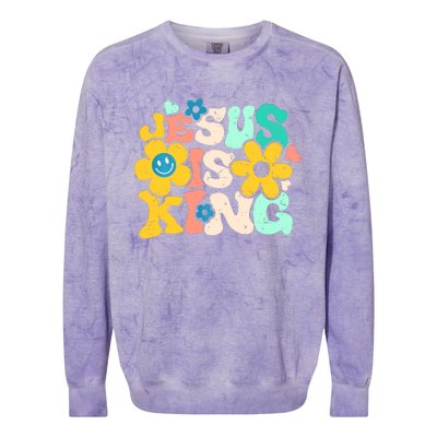 Christian Jesus Is King Aesthetic Groovy Colorblast Crewneck Sweatshirt