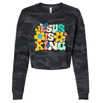 Christian Jesus Is King Aesthetic Groovy Cropped Pullover Crew