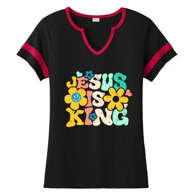 Christian Jesus Is King Aesthetic Groovy Ladies Halftime Notch Neck Tee