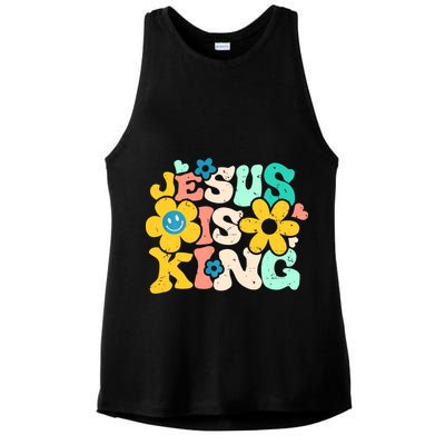 Christian Jesus Is King Aesthetic Groovy Ladies PosiCharge Tri-Blend Wicking Tank
