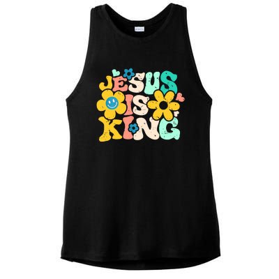 Christian Jesus Is King Aesthetic Groovy Ladies PosiCharge Tri-Blend Wicking Tank