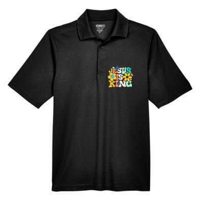 Christian Jesus Is King Aesthetic Groovy Men's Origin Performance Pique Polo