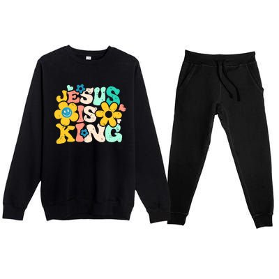 Christian Jesus Is King Aesthetic Groovy Premium Crewneck Sweatsuit Set