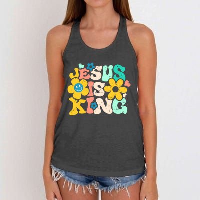 Christian Jesus Is King Aesthetic Groovy Women's Knotted Racerback Tank