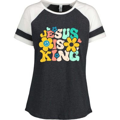 Christian Jesus Is King Aesthetic Groovy Enza Ladies Jersey Colorblock Tee