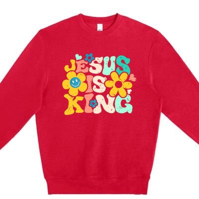 Christian Jesus Is King Aesthetic Groovy Premium Crewneck Sweatshirt