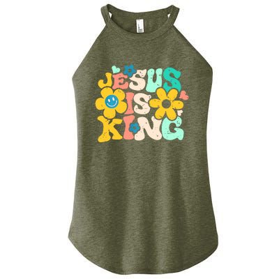 Christian Jesus Is King Aesthetic Groovy Women's Perfect Tri Rocker Tank