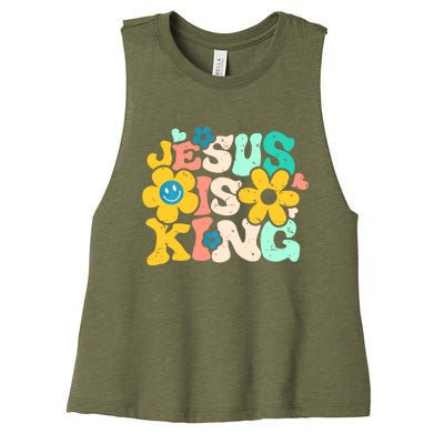 Christian Jesus Is King Aesthetic Groovy Women's Racerback Cropped Tank