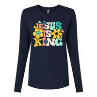 Christian Jesus Is King Aesthetic Groovy Womens Cotton Relaxed Long Sleeve T-Shirt