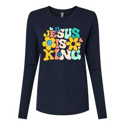 Christian Jesus Is King Aesthetic Groovy Womens Cotton Relaxed Long Sleeve T-Shirt