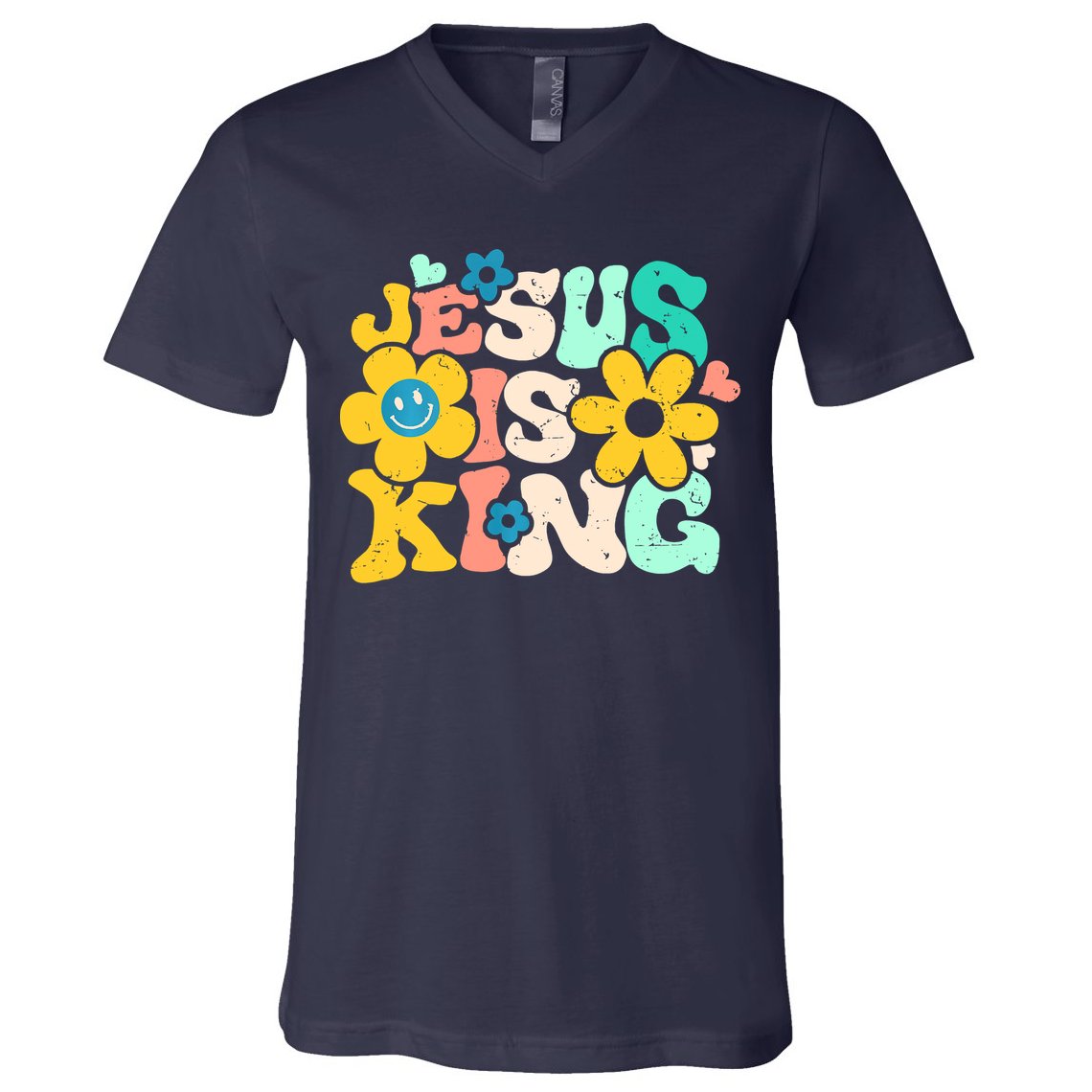 Christian Jesus Is King Aesthetic Groovy V-Neck T-Shirt