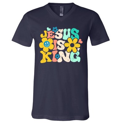 Christian Jesus Is King Aesthetic Groovy V-Neck T-Shirt