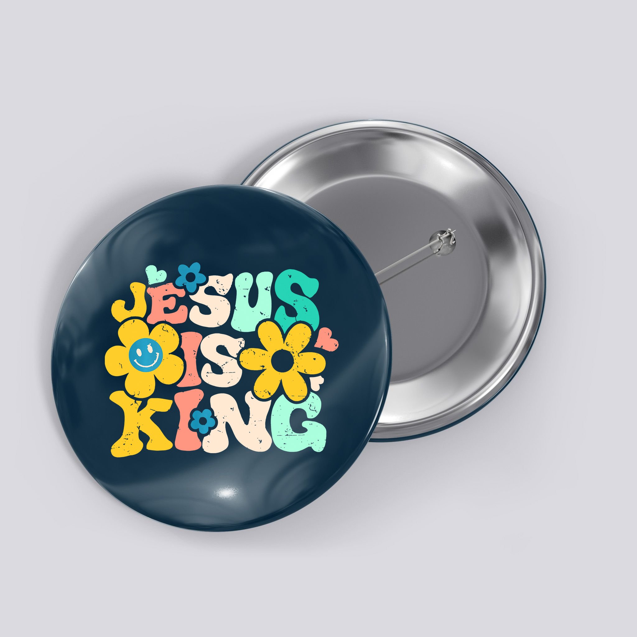 Christian Jesus Is King Aesthetic Groovy Button