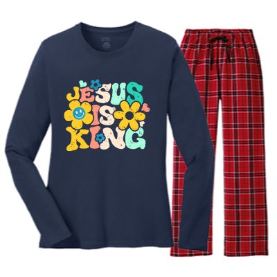 Christian Jesus Is King Aesthetic Groovy Women's Long Sleeve Flannel Pajama Set 